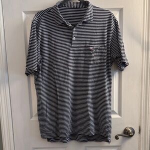 Striped Black and White Polo Shirt with Chest Pocket
